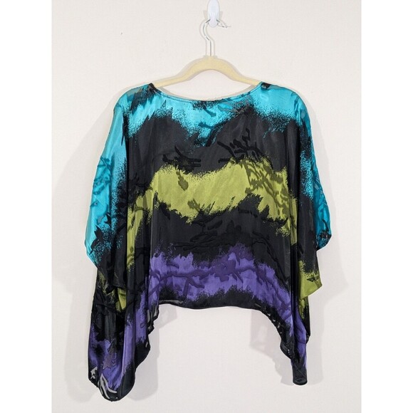 Vintage Y2K Top Silk Blouse Burnt Cutout Kimono Punk Darkness Semi Sheer One Sz - Picture 8 of 8